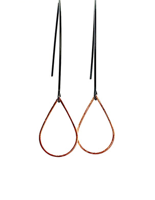 Rose gold tear drop on black dangles