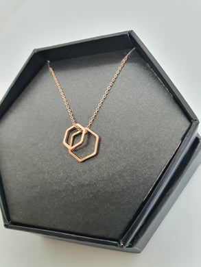 Rose gold double hexagon necklace