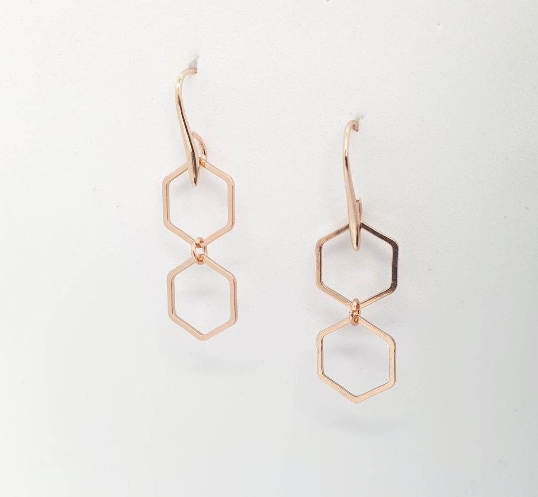 Double hexagon rose gold dangles