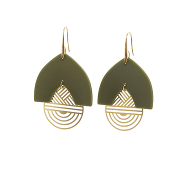 Electra matte olive green + raw brass dangles