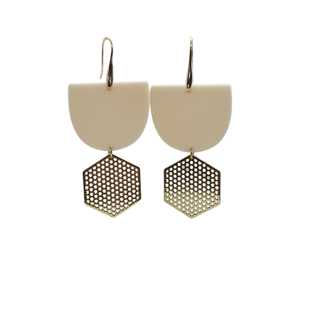 Matte ivory & gold dot hexagon dangles