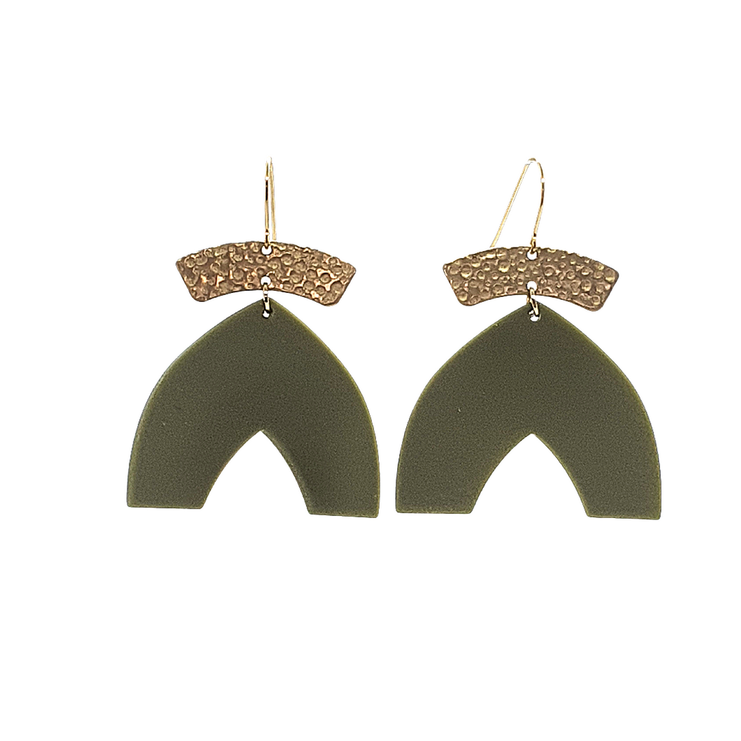 Nova olive green & textured gold dangles