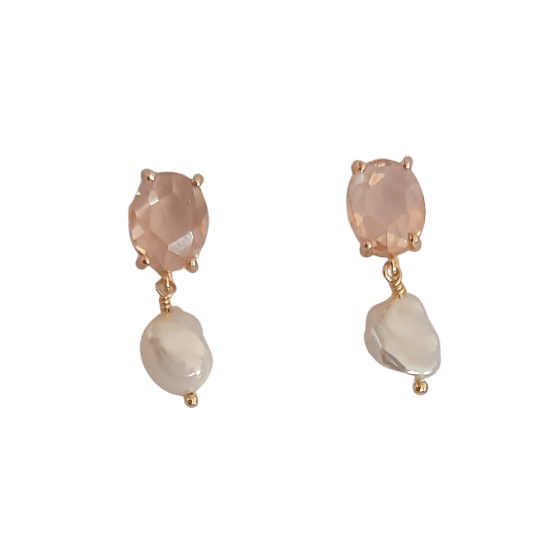 New baby pink/fresh water pearl & gold dangles