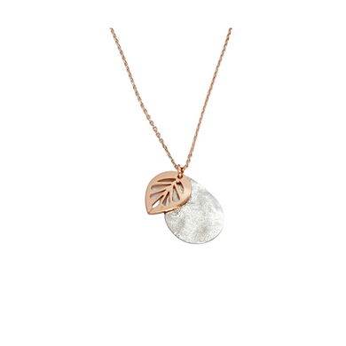 Our Olive necklace -  Rose gold leaf on silver teardrop